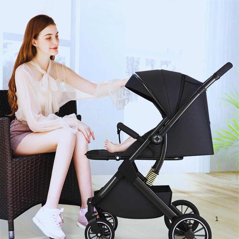 Poussette enfant ergonomique pliable – vue principale avec bébé confortablement installé