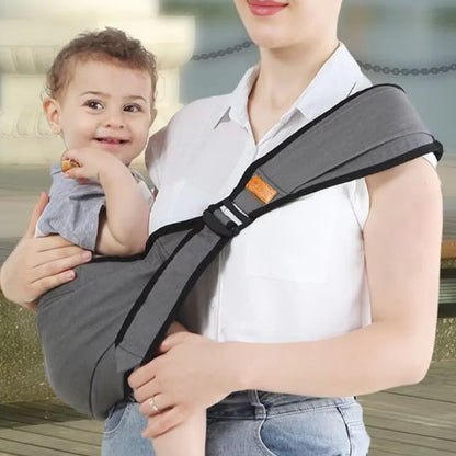 Randonnée porte-bébé bandoulière-ergonomique gris clair bébé souriant