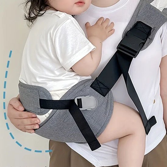 Écharpe porte-bébé grise ergonomique avec soutien lombaire renforce pour un portage confortable et sécurisé du bébé