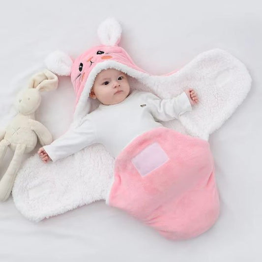 Nid d'ange rose clair pour bébé, capuche à oreilles mignonnes, idéal pour les oreilles mignonnes, idéal pour les sorties en hiver.