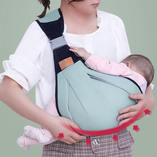 Écharpe porte-bébé ergonomique permettant un portage sécurisé et confortable.