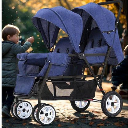Poussette double canne bleue pour bébés pratique t confortable